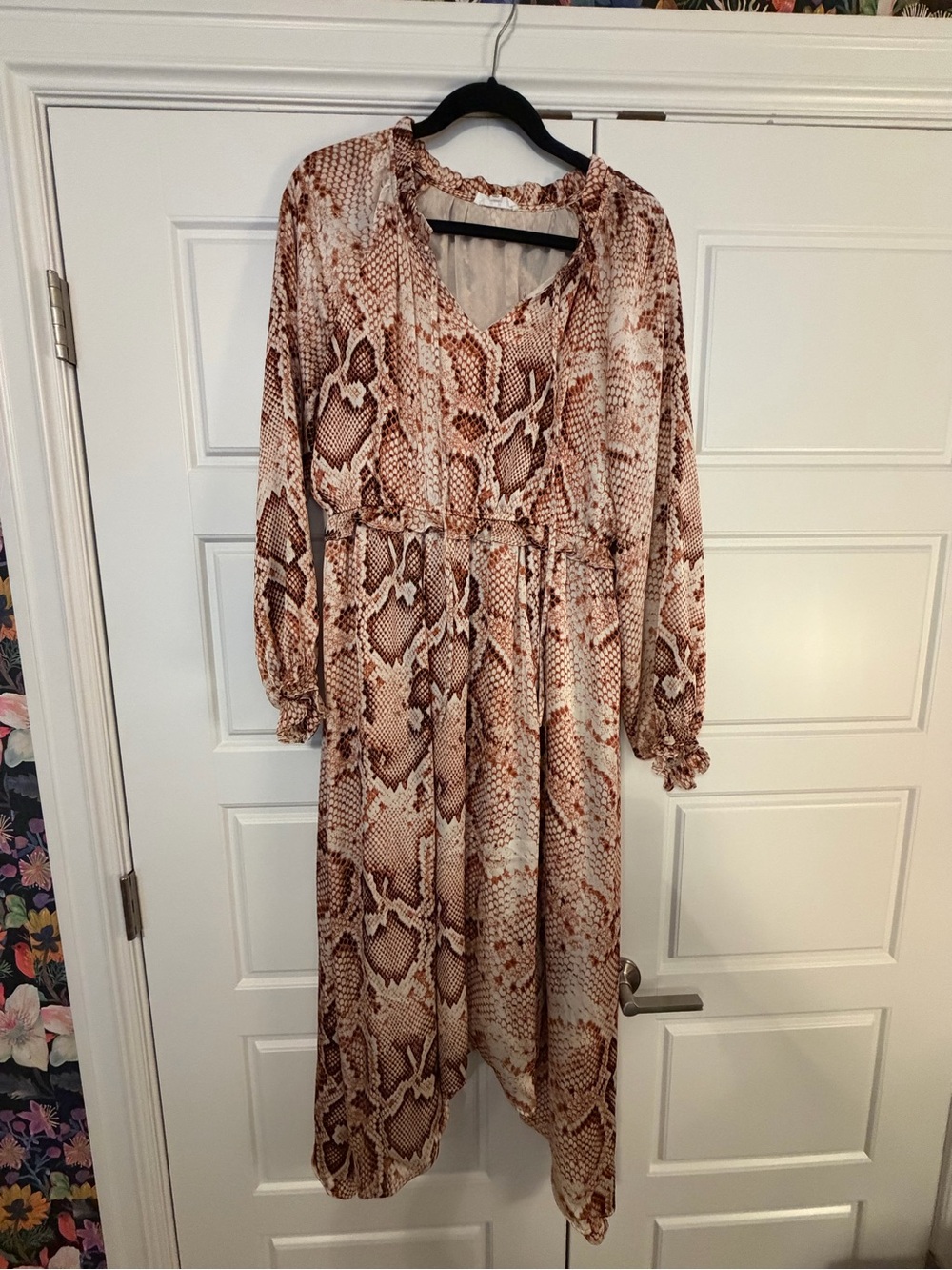 THML Brown Snake-Print Maxi Dress Large